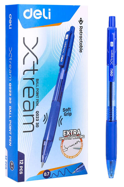 Ручка шариковая автомат 0,7 мм Deli.X-tream, СИНЯЯ, резин. манжета прозрачный/синий 