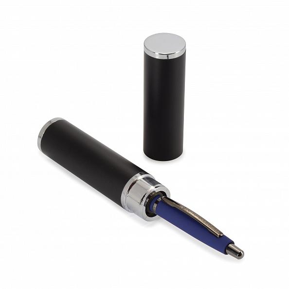 Ручка "SAN REMO" в тубуса круглой формы 1,0 мм, СИНЯЯ  (корпус синий, футляр черный) 