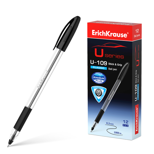 Ручка шариковая ErichKrause® U-109 Classic Stick&Grip 1.0, Ultra Glide Technology, черная