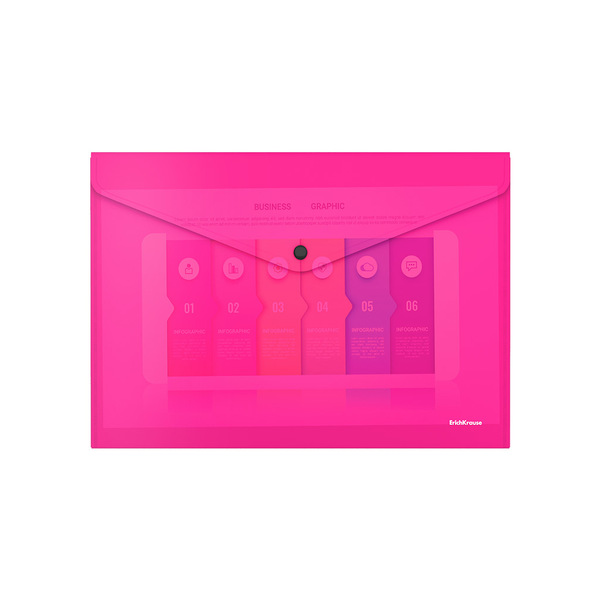 Папка-конверт на кн. А4 ErichKrause® Glossy Neon, полупрозрачная, пластиковая ассорти
