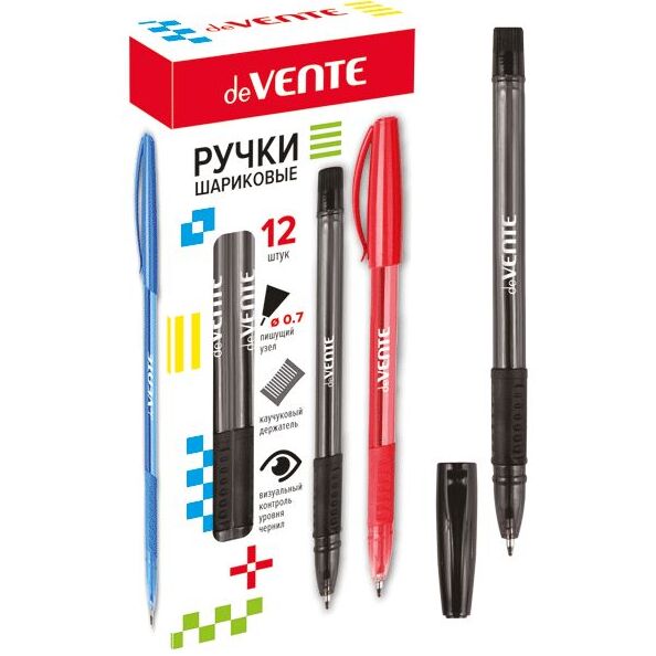 Ручка шариковая 0,7 мм "deVENTE" с полупрозр. корпусом и держателем, черная