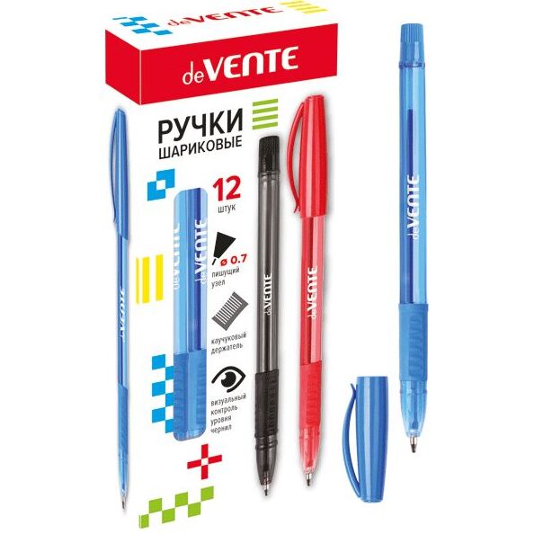 Ручка шариковая 0,7 мм "deVENTE" с полупрозр. корпусом и держателем, синяя