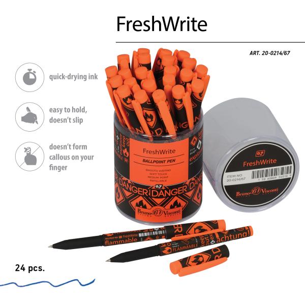 Ручка шариковая 0,7 мм "FreshWrite. Огнеопасно!" СИНЯЯ