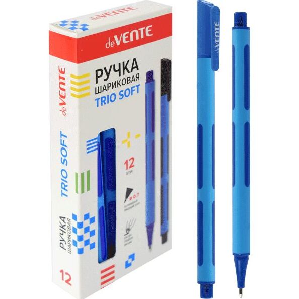 Ручка шариковая 0,7 мм "deVENTE. Trio Soft" синяя ультра гладкое письмо, чернила на масляной основе,
