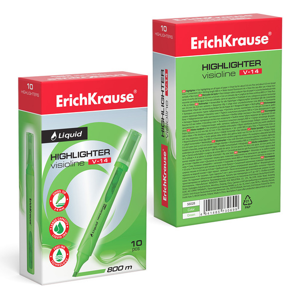 Маркер-текстовыделитель ErichKrause® Liquid Visioline V-14 Neon, зеленый, жид.чернила 