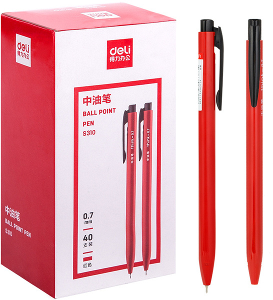 Ручка шариковая автомат 0,7 мм Deli, Красная, корп.красный, 