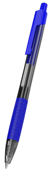 Ручка шариковая автомат 0,7 мм Deli Arrow, СИНЯЯ, резин. манжета прозрачный/синий 