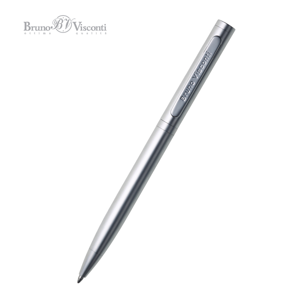 Ручка "FIRENZE" в тубусе круглой формы 1,0 мм, СИНЯЯ (корпус серебряный, футляр серый) 
