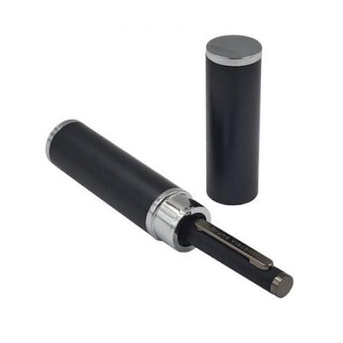 Ручка "FIRENZE" в тубусе круглой формы 1,0 мм, СИНЯЯ (корпус черный, футляр черный) 