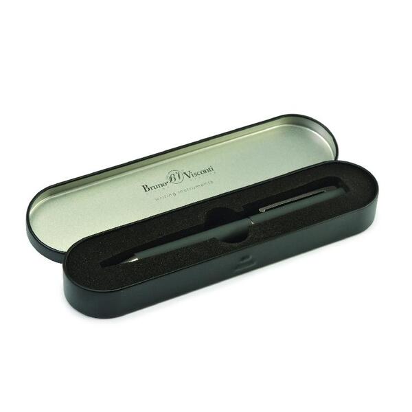 Ручка "BERGAMO" в метал. футляре 1.0 ММ, СИНЯЯ (корпус серый, футляр черный) 