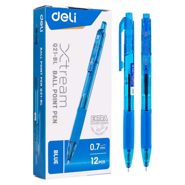 Ручка шариковая автомат. 0,7 мм Deli X-tream корп.синий/прозрачный чернила син. резин. манжета
