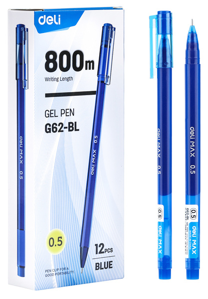Ручка гелевая 0,5 мм Deli MaX, СИНИЙ, корп.синий