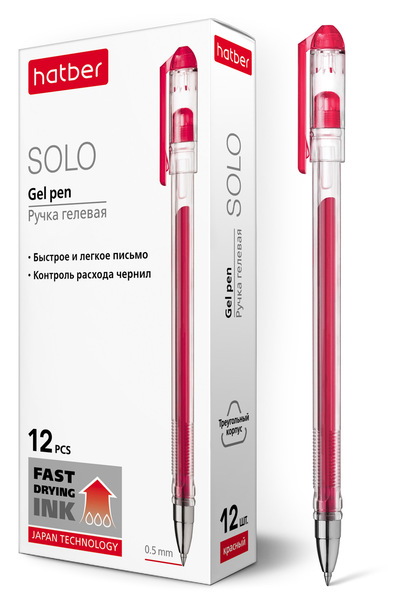 Ручка гелевая 0,5 мм Solo красная чернила fast dry трехгран.корпус