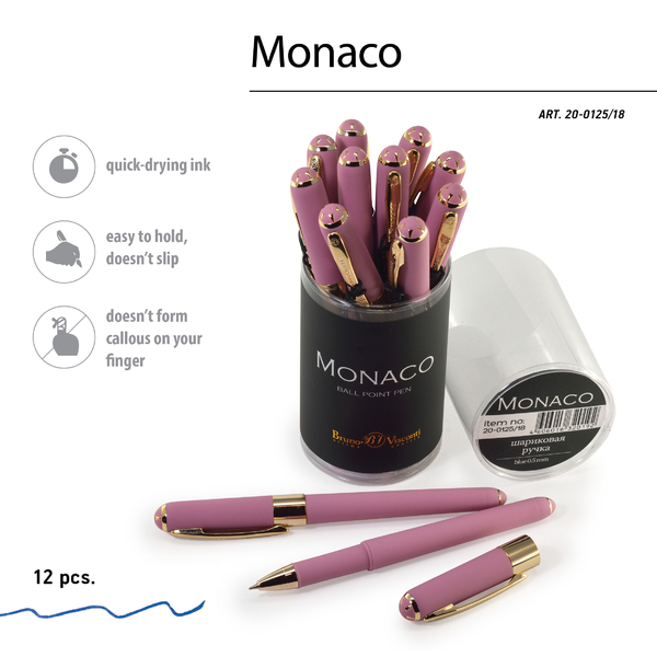 Ручка шарик. 0,5 мм "MONACO" синяя (розовый корпус)