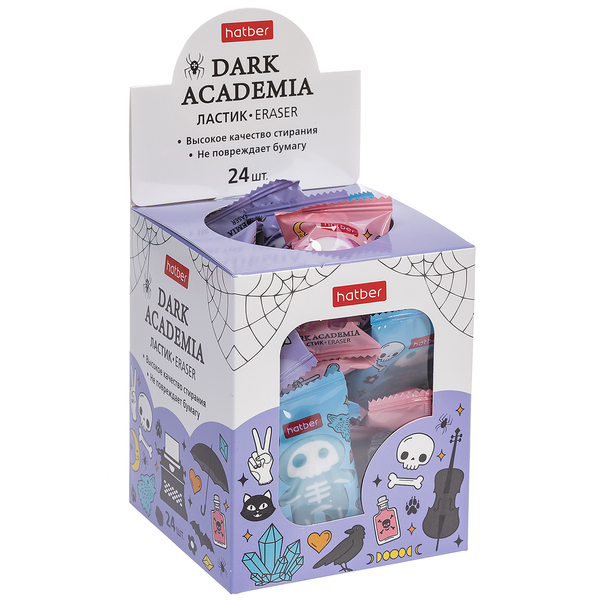 Ластик Hatber Dark Academia/Темная академия PVC  24шт в картонной Дисплей-витрине