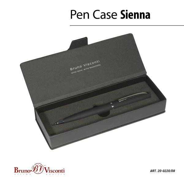 Ручка "SIENNA" в футляре из экокожи 1.0 ММ, СИНЯЯ (корпус черный, футляр черный)