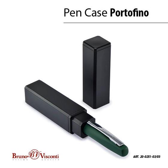 Ручка "PORTOFINO" в тубусе прямоугольной формы, 1,0 ММ, СИНЯЯ (корпус зеленый, футляр черный)