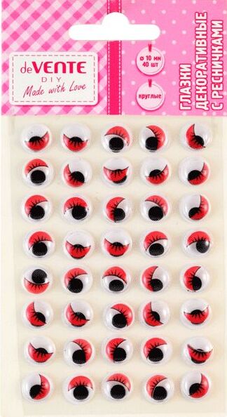 Декоративные элементы "Глазки" "deVENTE" круглые пластиковые, с ресницами, цвет красный, 10 мм, 40 ш