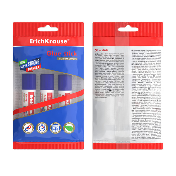 Клей-карандаш ErichKrause® Extra,  8г (в пакете по 3 шт.)