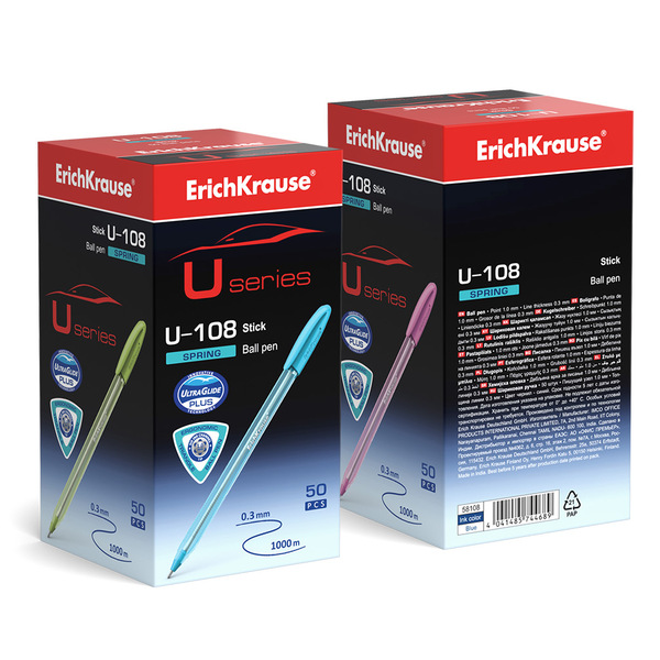 Ручка шариковая ErichKrause® U-108 Spring Stick 1.0, Ultra Glide Technology, цвет чернил синий 