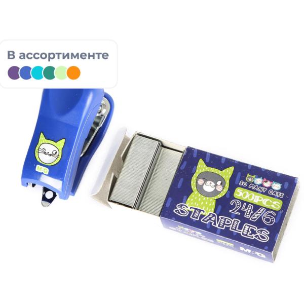 Степлер на 25 л. 24/6 M&G So Many Cats, скобы в наб, в ассорт, в блистере
