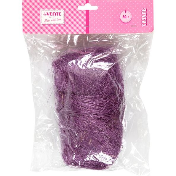 Волокно сизалевое натуральное "deVENTE" 50 г, фиолетовое, в пластиковом пакете с блистерным подвесом