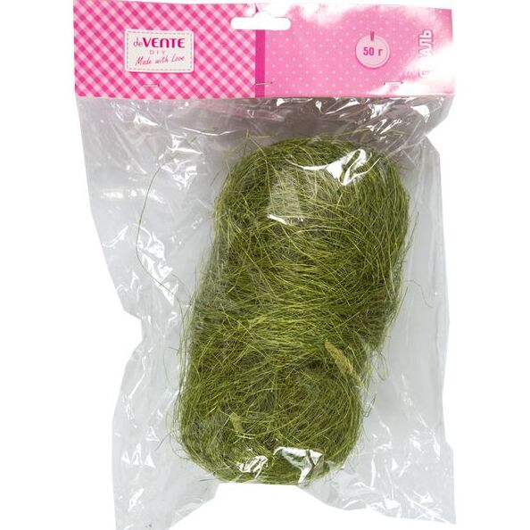 Волокно сизалевое натуральное "deVENTE" 50 г, зеленое, в пластиковом пакете с блистерным подвесом