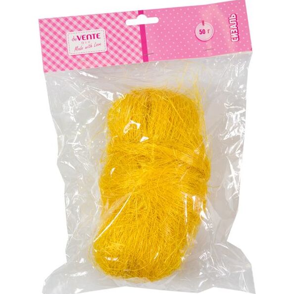 Волокно сизалевое натуральное "deVENTE" 50 г, желтое, в пластиковом пакете с блистерным подвесом