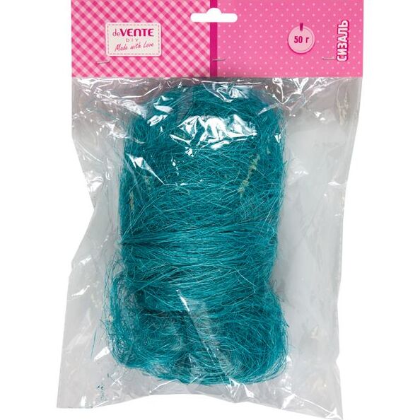 Волокно сизалевое натуральное "deVENTE" 50 г, голубое, в пластиковом пакете с блистерным подвесом