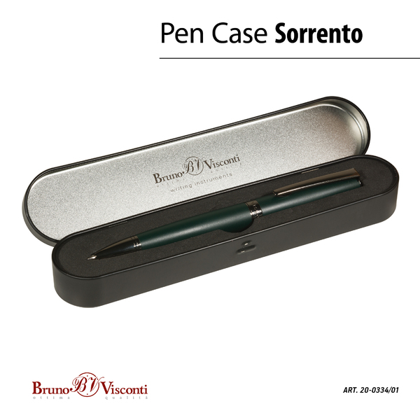 Ручка "SORRENTO" в метал. футляр шарик. 1.0 ММ, СИНЯЯ (корпус зеленый, футляр метал.черный) 
