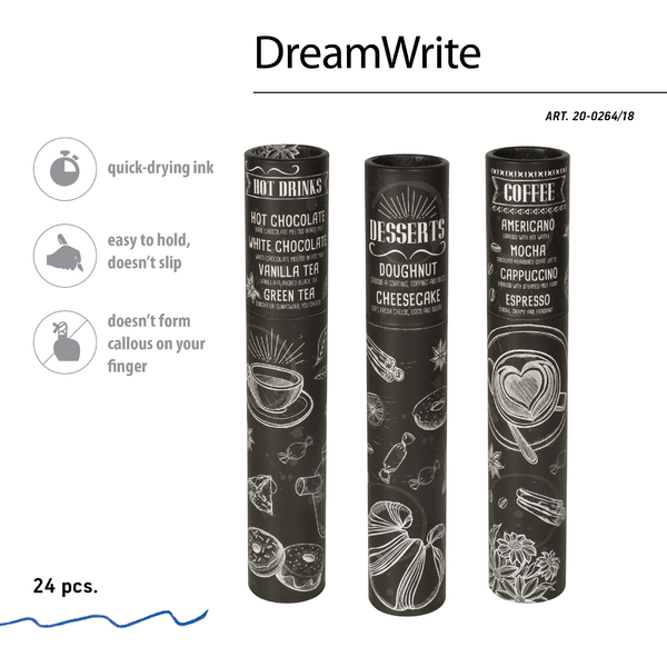 Ручка шариковая 0,7 мм "DreamWrite. Caffè nero" в тубусе Синие чернила, 3 вида   