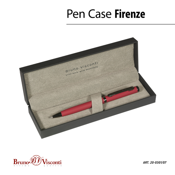 Ручка "FIRENZE" В SOFT TOUCH футляре 1.0 ММ, СИНЯЯ (корпус красный, футляр черный)