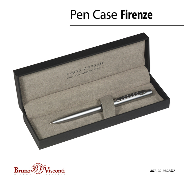 Ручка "FIRENZE" В SOFT TOUCH футляре 1.0 ММ, СИНЯЯ (корпус серебряный, футляр черный)