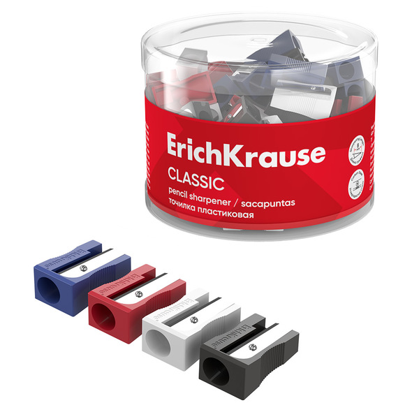 Точилка ErichKrause EasySharp, Classic, ассорти пластиковая (в тубусе по 60 шт)
