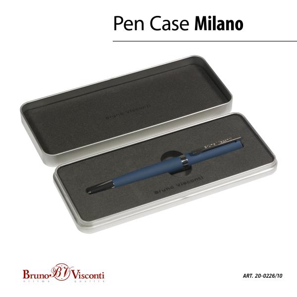 Ручка "MILANO" в метал. футляре PREMIUM 1.0 ММ, СИНЯЯ (корпус синий, футляр серебряный)