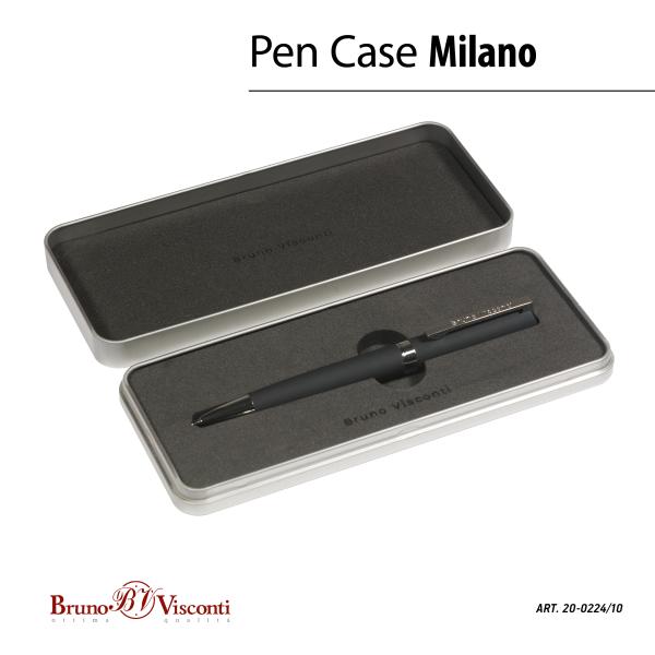 Ручка "MILANO" в метал. футляре PREMIUM 1.0 ММ, СИНЯЯ (корпус черный, футляр серебряный)
