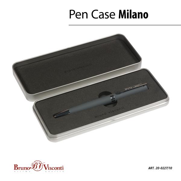 Ручка "MILANO" в метал. футляре PREMIUM 1.0ММ, СИНЯЯ (корпус серый, футляр серебряный)