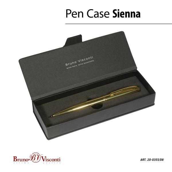 Ручка "SIENNA" в футляре из экокожи 1.0 ММ, СИНЯЯ (корпус золото, футляр черный)