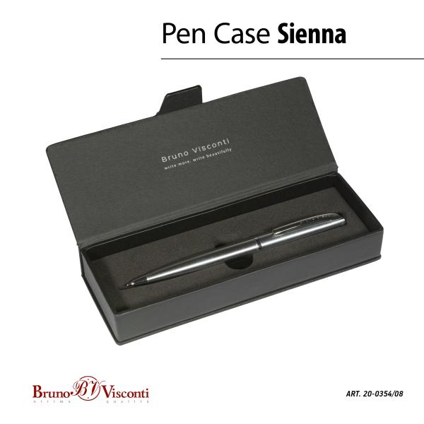 Ручка "SIENNA" в футляре из экокожи 1.0 ММ, СИНЯЯ (корпус сталь, футляр черный)