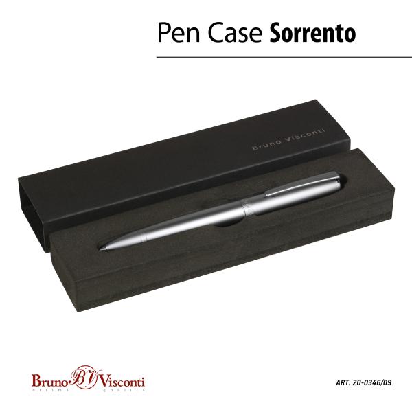 Ручка "SORRENTO" в подарочном футляре, 1.0 ММ, СИНЯЯ (корпус серебряный, футляр черный)