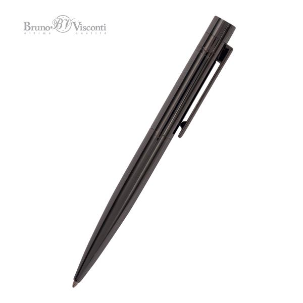 Ручка "VERONA" в футляре из экокожи 1.0 ММ, СИНЯЯ (корпус вороненая сталь, футляр черный)