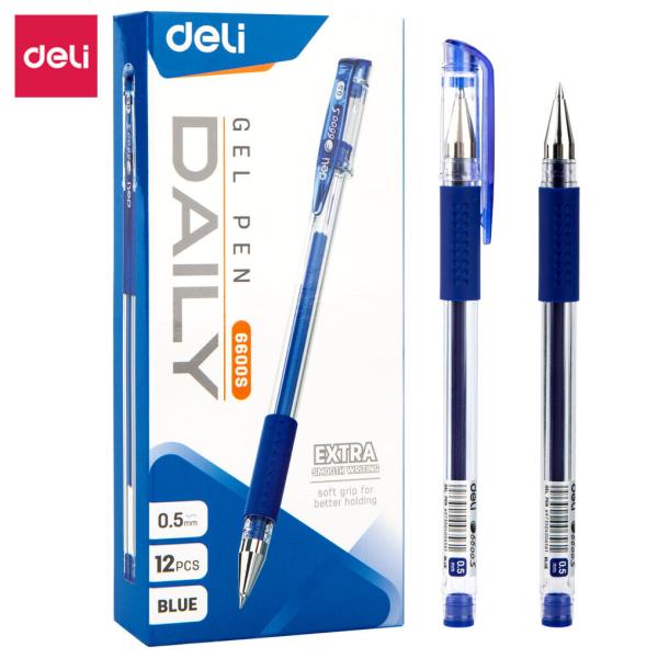 Ручка гелевая 0,5 мм Deli Daily корп.прозрачный, чернила син. резин. манжета 