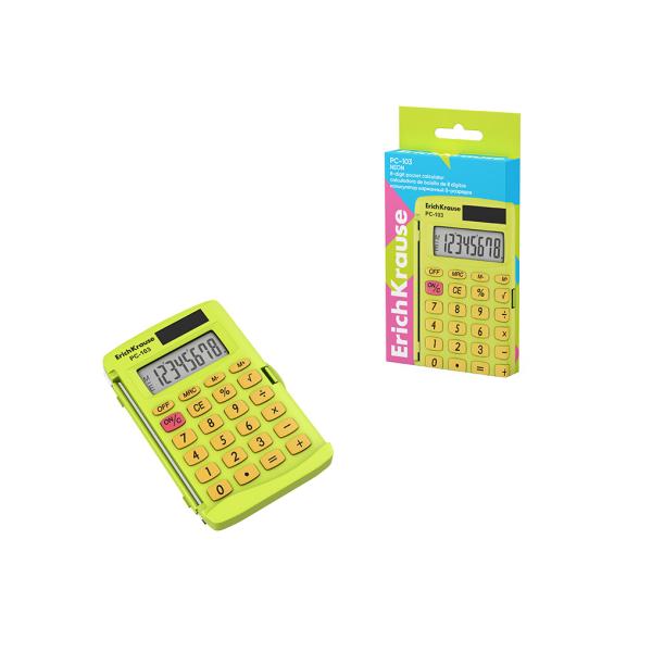 Калькулятор карманный 8-разр. ErichKrause PC-103 Neon, желтый (в коробке по 1 шт.)