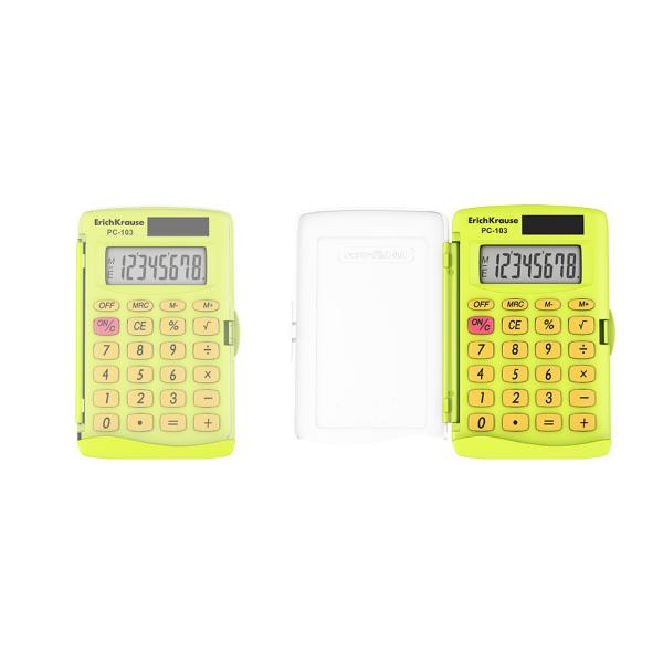 Калькулятор карманный 8-разр. ErichKrause PC-103 Neon, желтый (в коробке по 1 шт.)