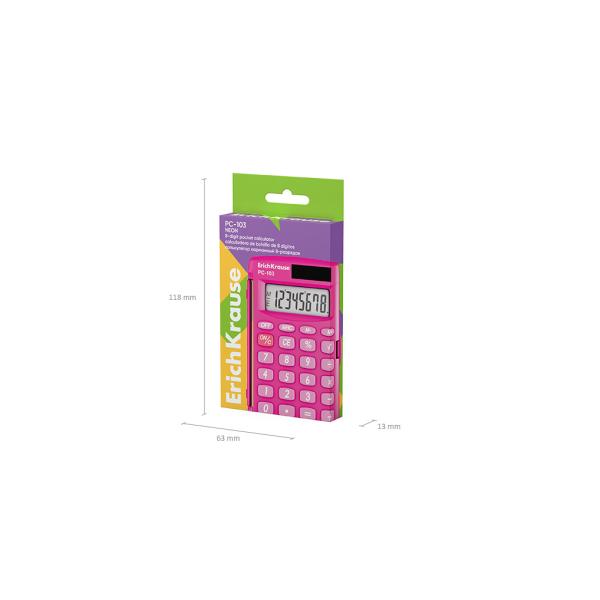 Калькулятор карманный 8-разр. ErichKrause PC-103 Neon, розовый (в коробке по 1 шт.)