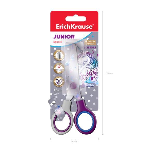 Ножницы 130 мм ErichKrause® Junior Decor Dream Unicorn с принтом на лезвиях, (в блистере по 1 шт.)