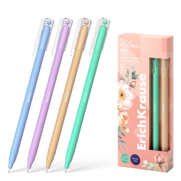 Ручка шариковая ErichKrause Slim Stick Pastel Bloom 0.7, синяя