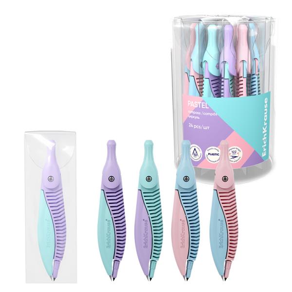 Циркуль пластиковый ErichKrause Pastel, 122мм, ПВХ чехол, ассорти (в тубусе по 24 шт)