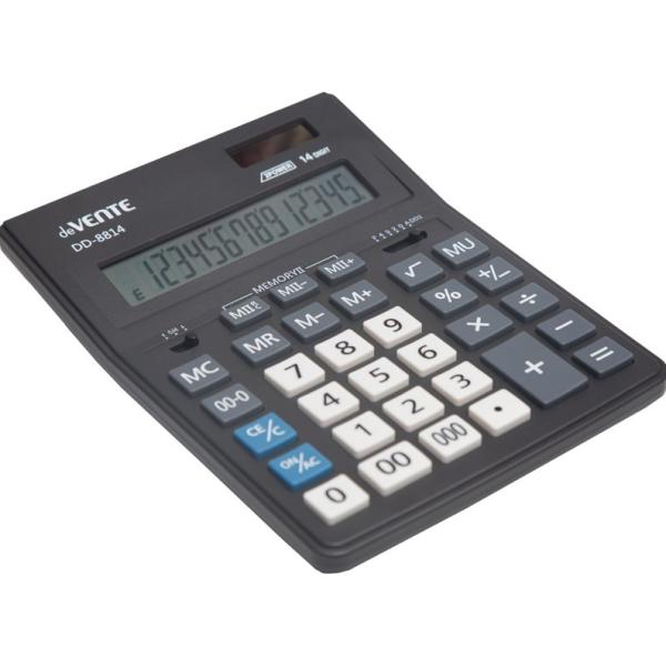 Калькулятор 14 разр., "deVENTE" DD-8814, 155x205x35 мм,  2-е питание, 2 память, черный, автоматическ