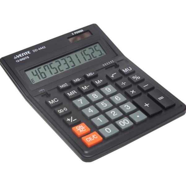 Калькулятор 12 разр., "deVENTE" DD-4442, 153x199x31 мм, аналог SDC-444S, 2-е питание, 2 память, черн
